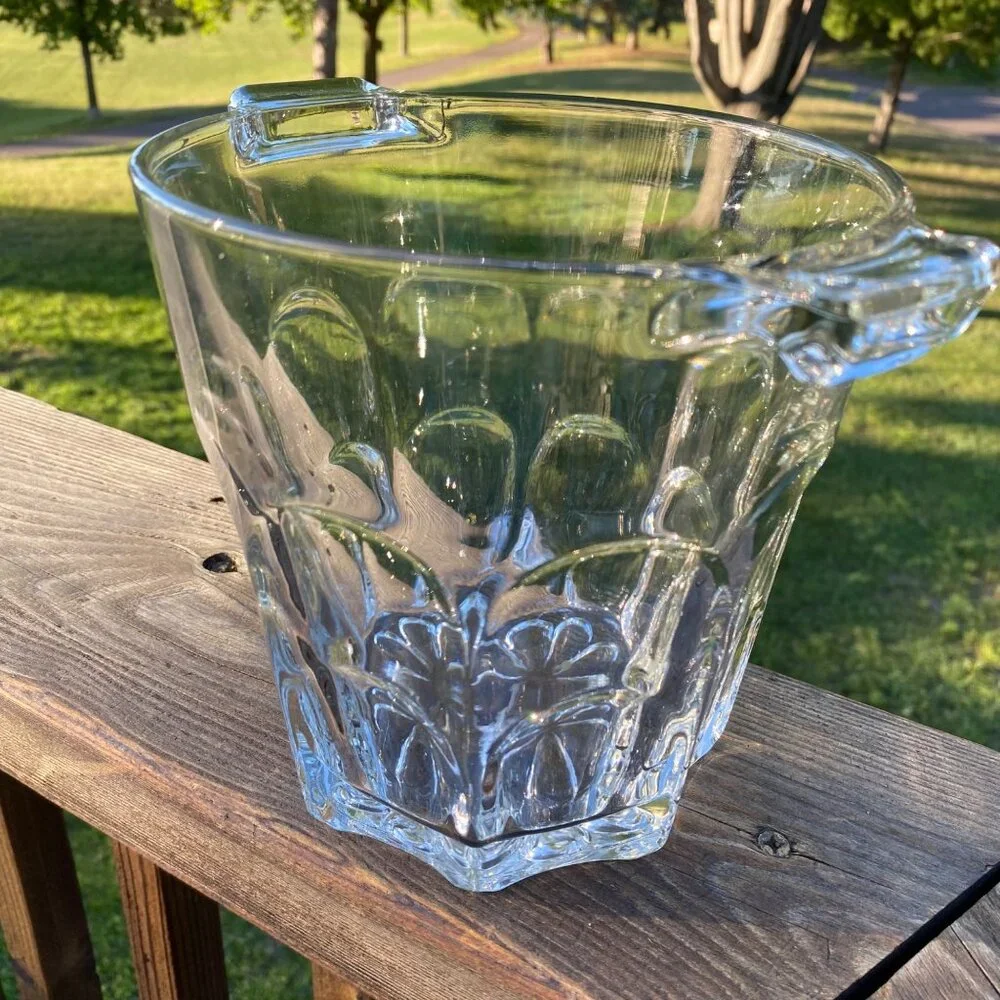 JAVIT CAMEO CRYSTAL ICE BUCKET Clear 64oz 2Qt 1982 #J258 Vintage USA